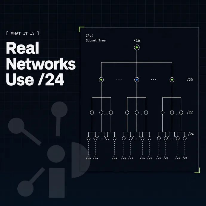 subnet tree diagram branching from a /16 to /24 leaves