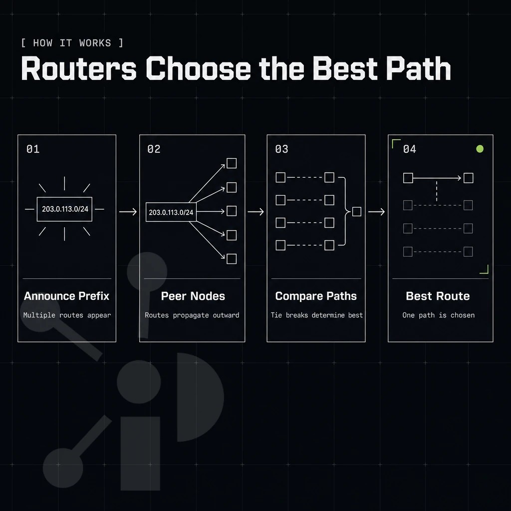 announced prefix radiating route lines to peer nodes