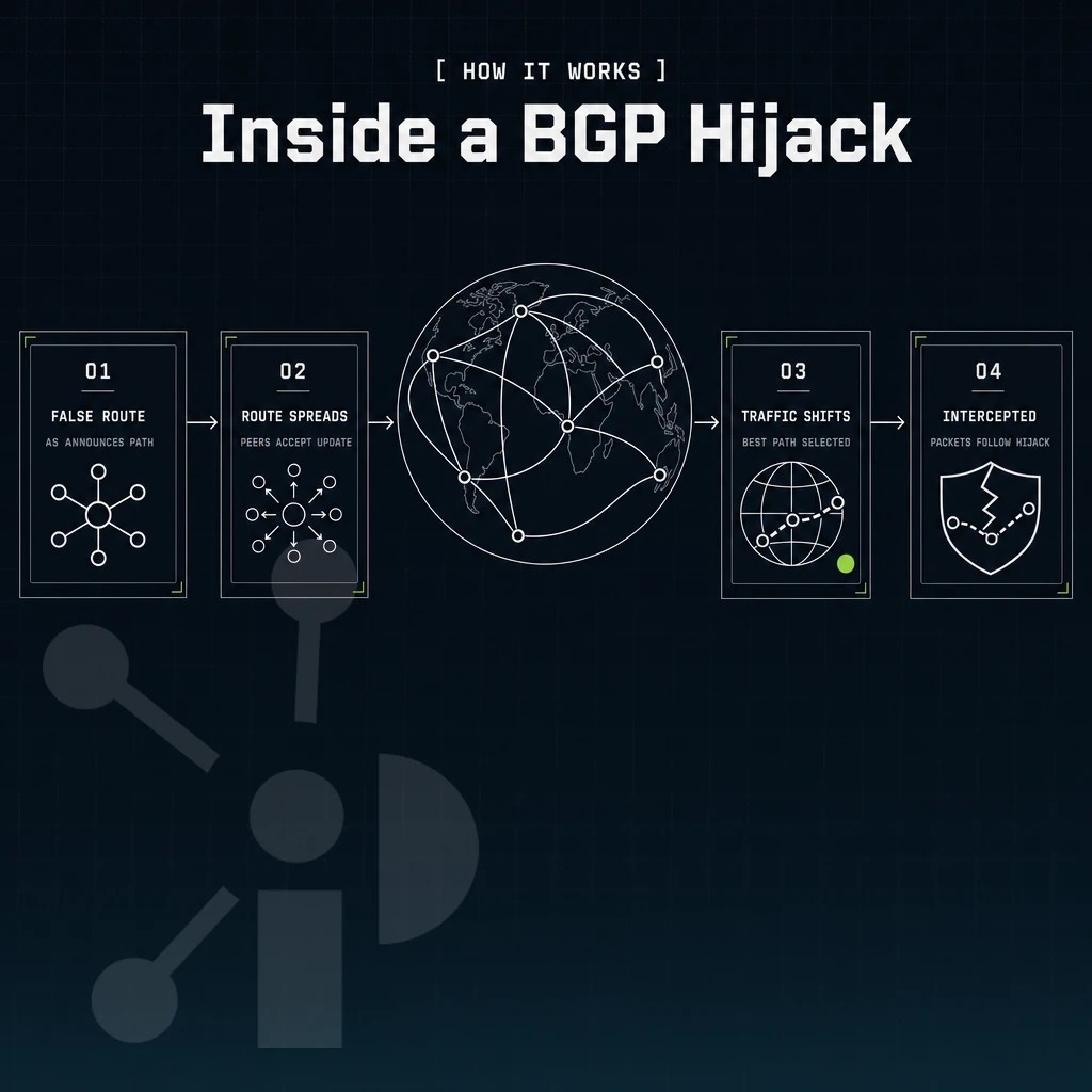 BGP route lines arcing between node pins on a globe