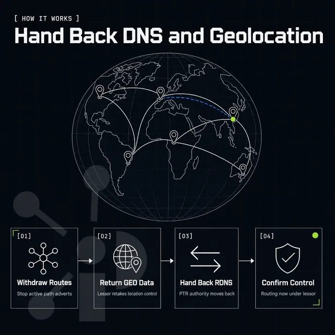 BGP route lines arcing between node pins on a globe