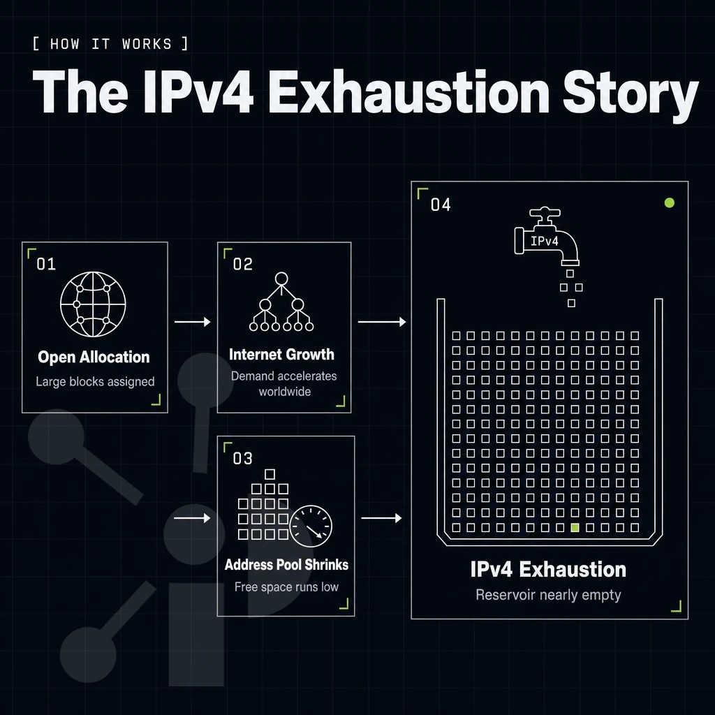 IPv4 exhaustion concept: nearly empty reservoir of address squares